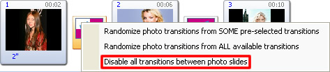 Disable transition effects on photo slideshow